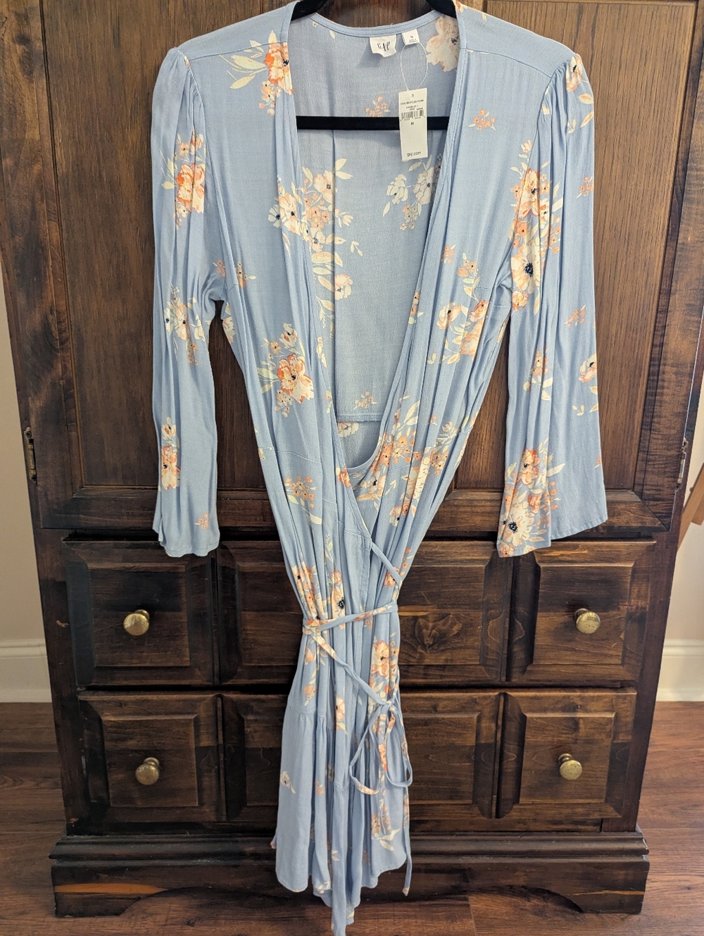 NWT Gap Long Sleeve Ruffle Wrap Dress In Blue Floral